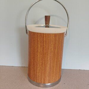 Kromex Vintage MCM Wood Grain and Chrome Ice Bucket